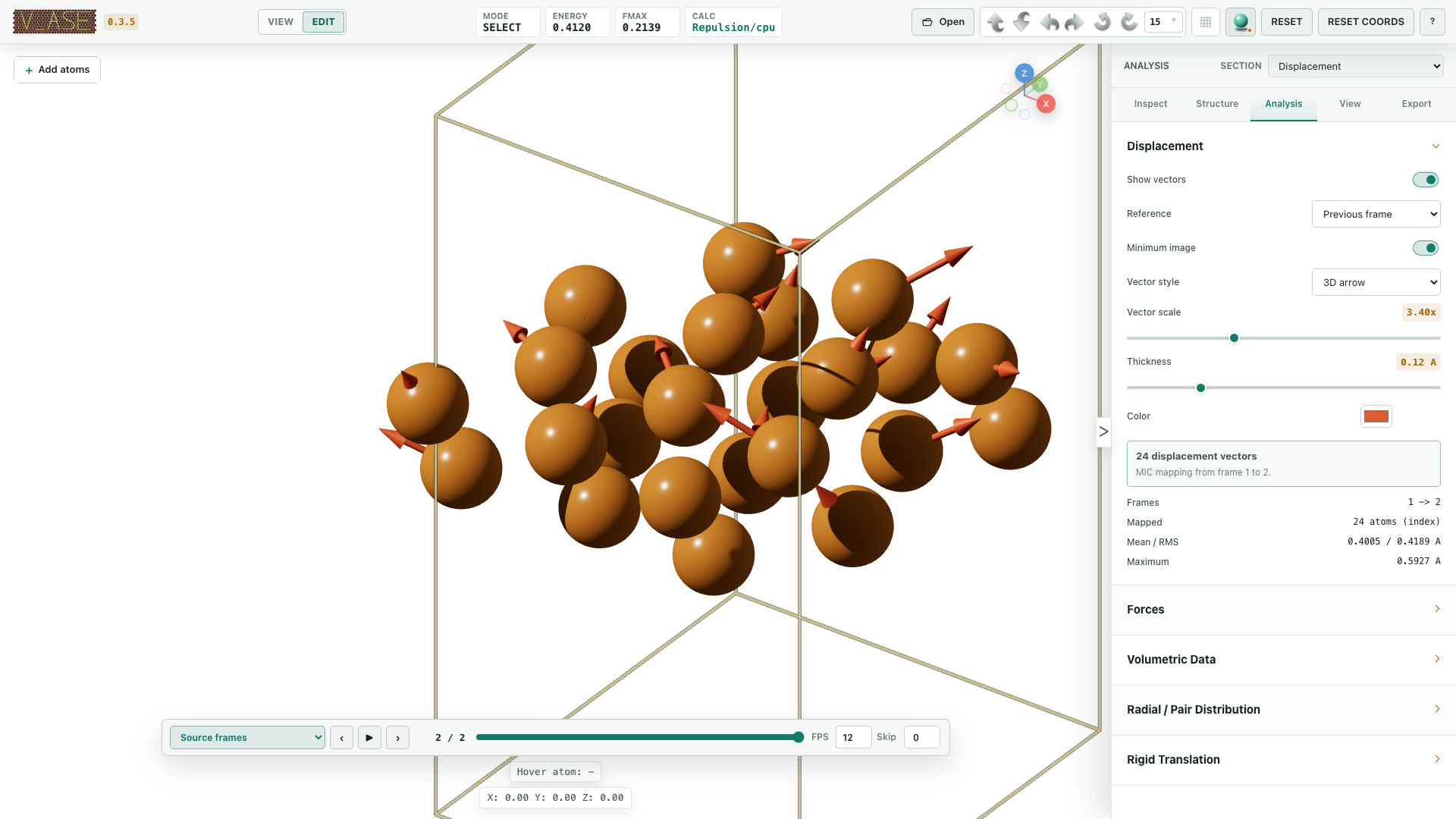 Trajectory displacement vectors